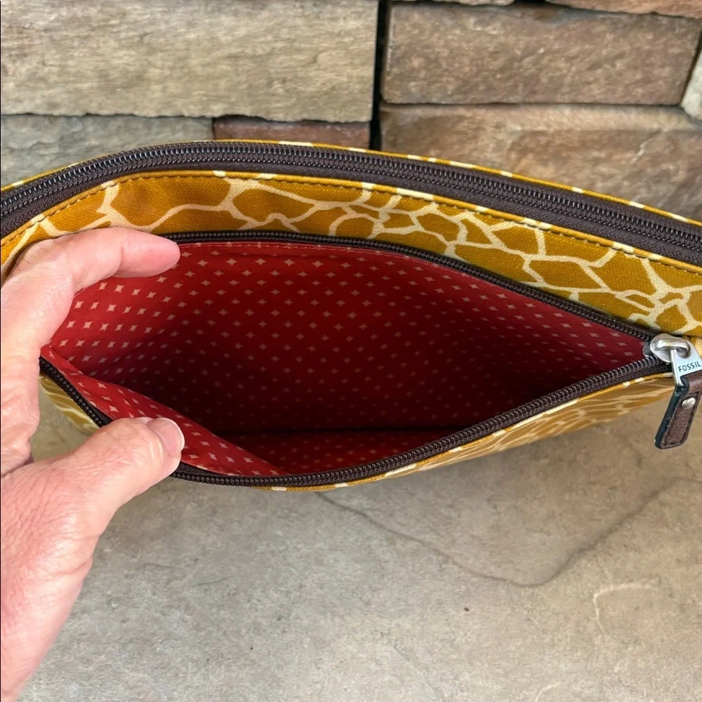 Fossil oil cloth mustard yellow zippered pouch